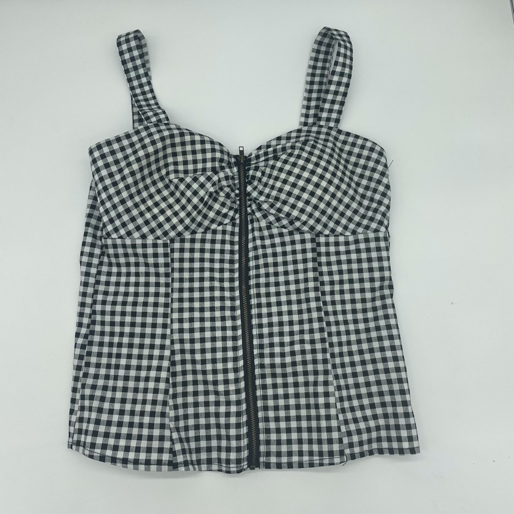 Checkered zip up tank top